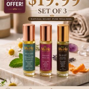Essential Oil Roller Set of 3, Aromatherapy for Women, Migraine Relief, Cramp Comfort, Sleep Well Blend, Natural Self Care Kit-10ml each