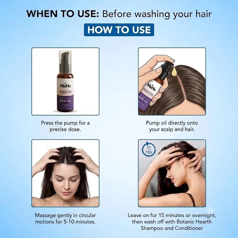 Keratin Hair Oil for Damaged & Dry Hair | Restorative Treatment with Argan Oil, Olive Oil, Aloe Vera 50ml - Image 2