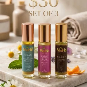 Essential Oil Roller Set of 3, Aromatherapy for Women, Migraine Relief, Cramp Comfort, Sleep Well Blend, Natural Self Care Kit-10ml each